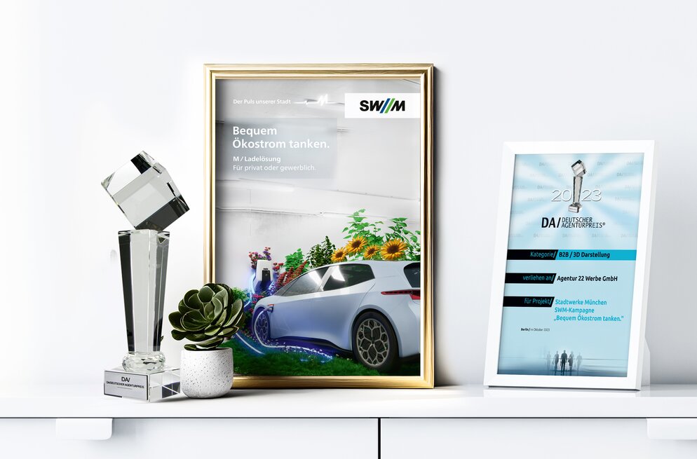 Für die Kampagne zu den Ladelösungen der SWM wurde die Fullservice Agentur München mit dem deutschen Agenturpreis 2023 ausgezeichnet. 