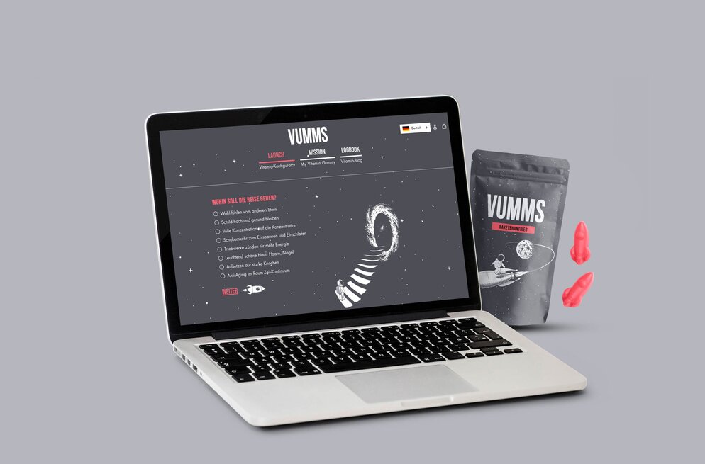 Wie smarte Prozess-Logik in einem Online Shop aussieht, zeigt die Online Shop Agentur aus München am Beispiel VUMMS Vitamingummis..